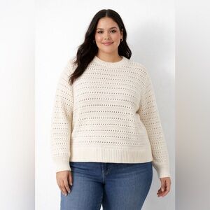 J.Crew Balloon Sleeve Pointelle Cream Sweater Cotton Blend Size 2X EUC